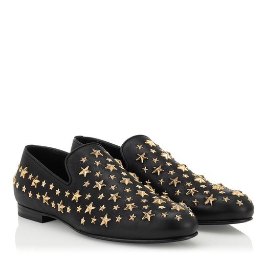Black Biker Leather Slippers with Gold Stars €695.00