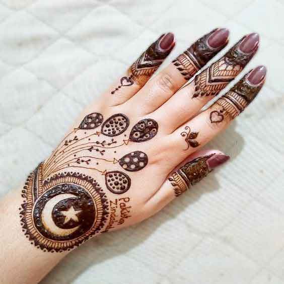 Moon star and balloons mehndi designs